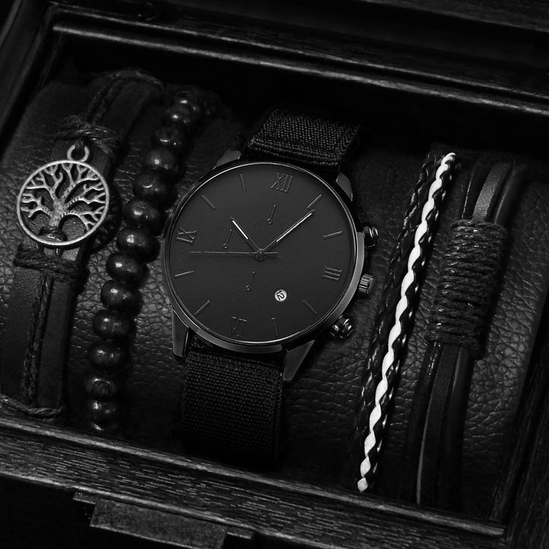 Kit 4/5 Relógio Masculino Estilo Casual – Pulseira Couro/Náilon | Quartzo