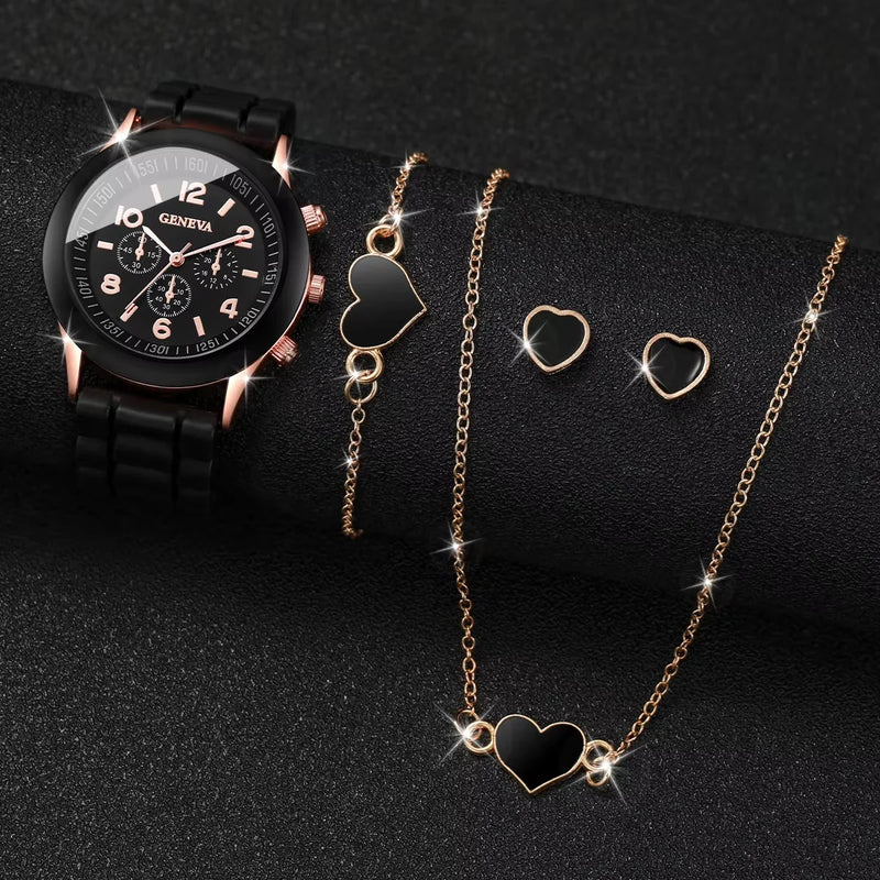 Conjunto Kit 5/6 Relógios de Quartzo | Pulseira de Silicone | Estilo e Elegância para Mulheres e Meninas