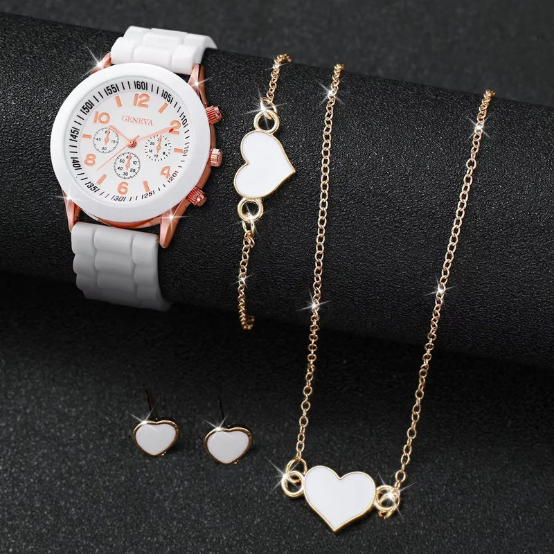 Conjunto Kit 5/6 Relógios de Quartzo | Pulseira de Silicone | Estilo e Elegância para Mulheres e Meninas
