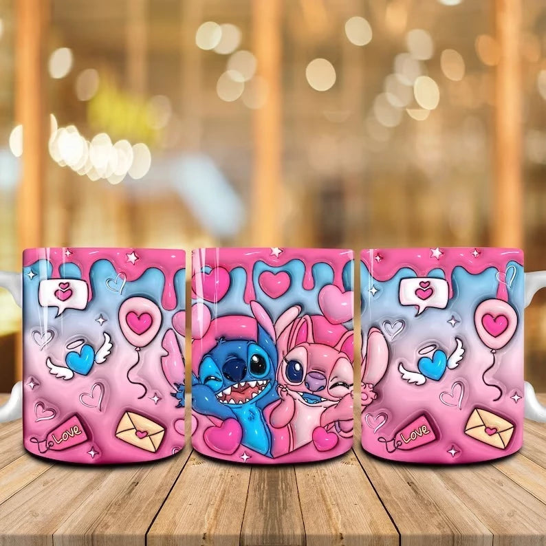 Caneca Xícara Personalizada Lilo e Stitch Disney – Efeito 3D em Porcelana 325ml