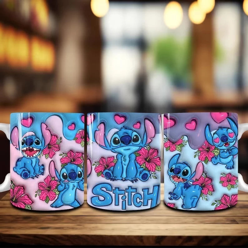 Caneca Xícara Personalizada Lilo e Stitch Disney – Efeito 3D em Porcelana 325ml