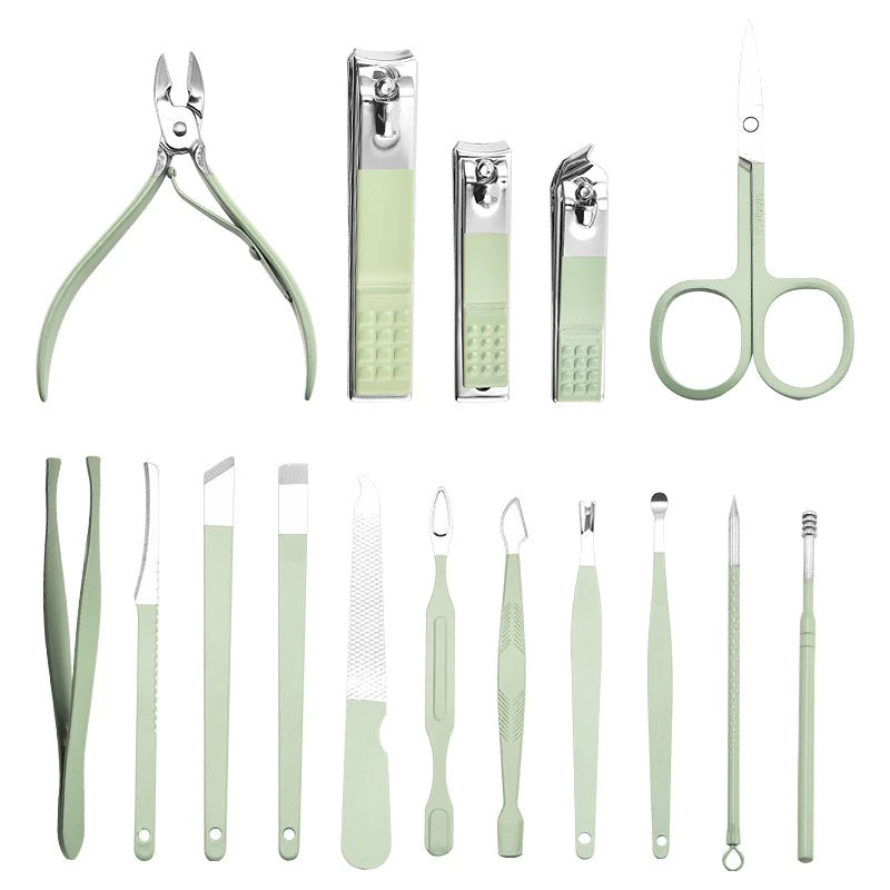 Kit Manicure e Pedicure 16 Peças com Bolsa Dobrável – Aço Inoxidável