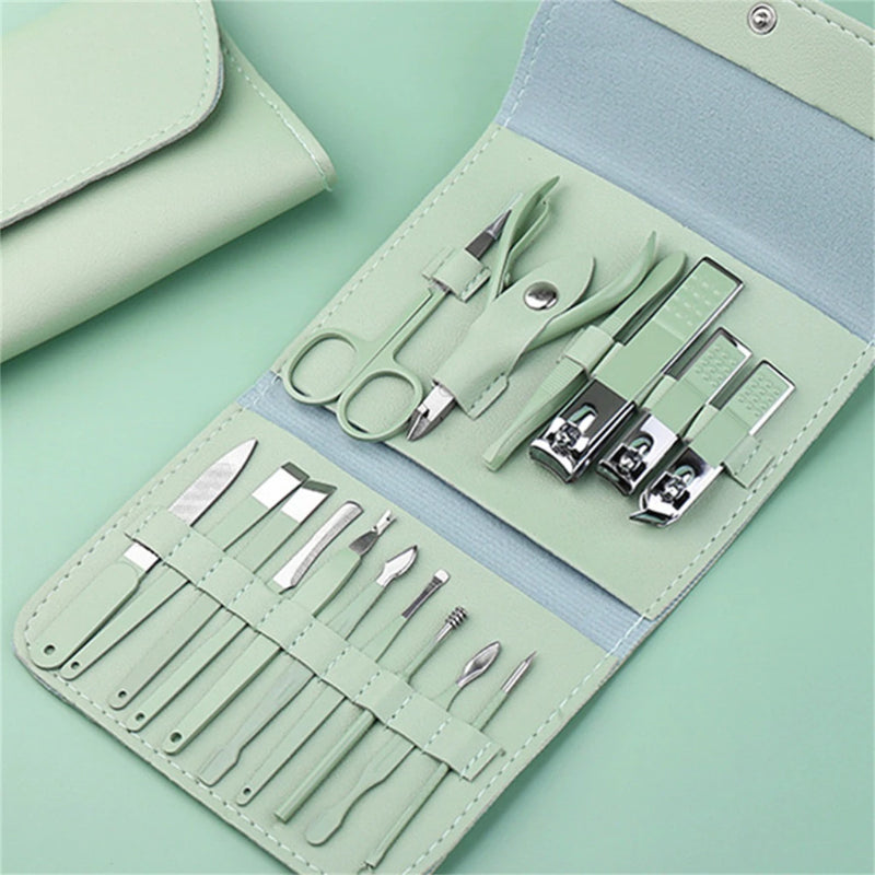 Kit Manicure e Pedicure 16 Peças com Bolsa Dobrável – Aço Inoxidável