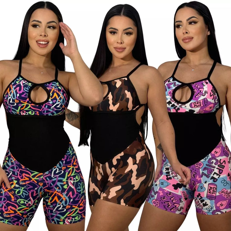 Macaquinho Fitness Estampado – Conforto, Estilo e Performance em Uma Só Peça
