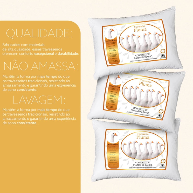 Kit com 4 Travesseiros Pluma – Conforto de Luxo Todas as Noites!