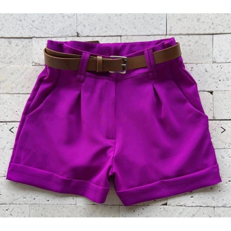 Short Feminino Alfaiataria Social com Cinto – Cintura Alta