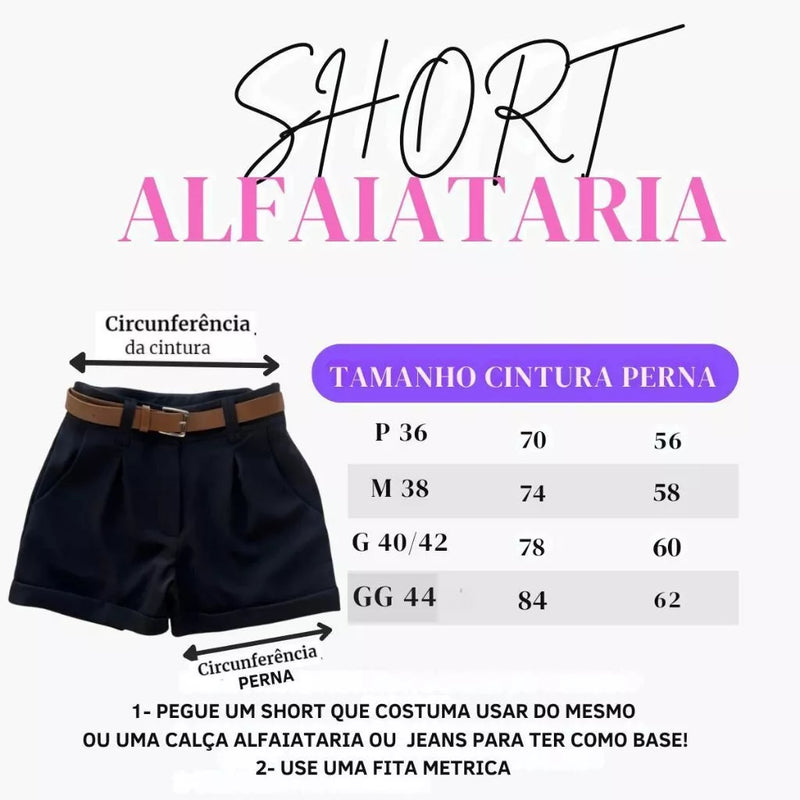 Short Feminino Alfaiataria Social com Cinto – Cintura Alta