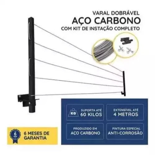 Varal Em Aço Dobrável Cabo Aço Encapado