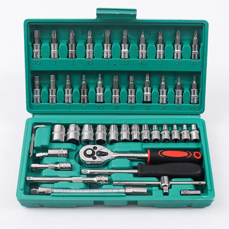 Kit de Ferramentas com Catraca Reversível 46 Peças – Alta Performance em Uma Maleta Compacta