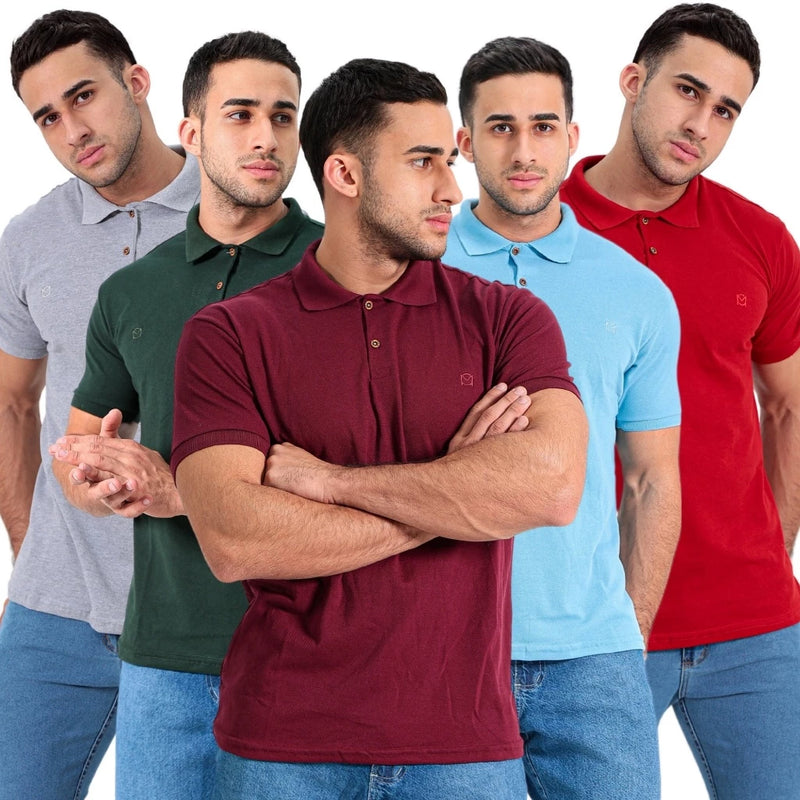 Kit com 5 Camisas Polo Masculinas Algodão Piquet – Estilo e Versatilidade para o Dia a Dia