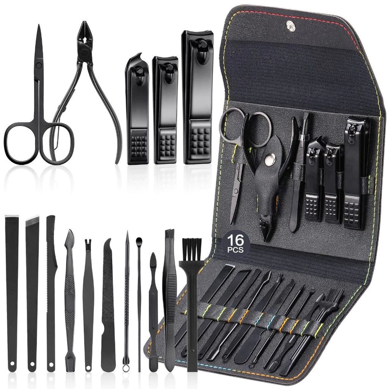 Kit Manicure e Pedicure 16 Peças com Bolsa Dobrável – Aço Inoxidável