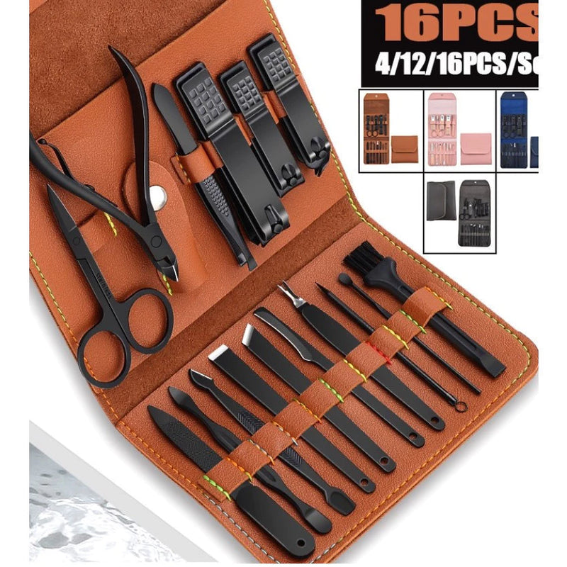 Kit Manicure e Pedicure 16 Peças com Bolsa Dobrável – Aço Inoxidável