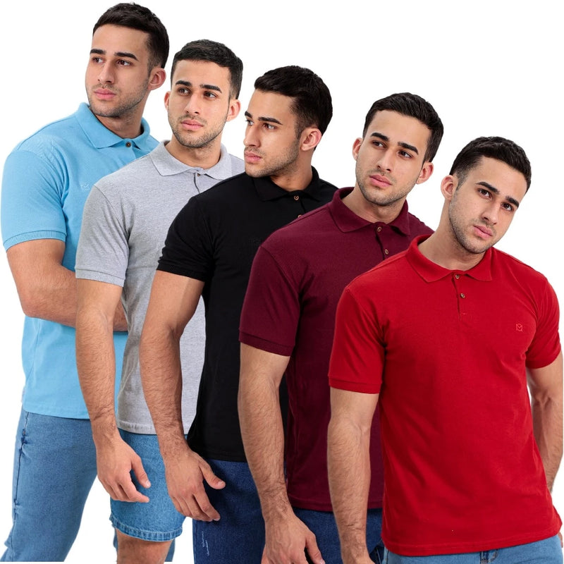 Kit com 5 Camisas Polo Masculinas Algodão Piquet – Estilo e Versatilidade para o Dia a Dia