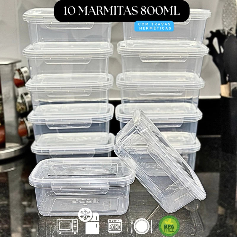 Kit com 10 Marmitas 800ml – Praticidade e Organização no Seu Dia a Dia!