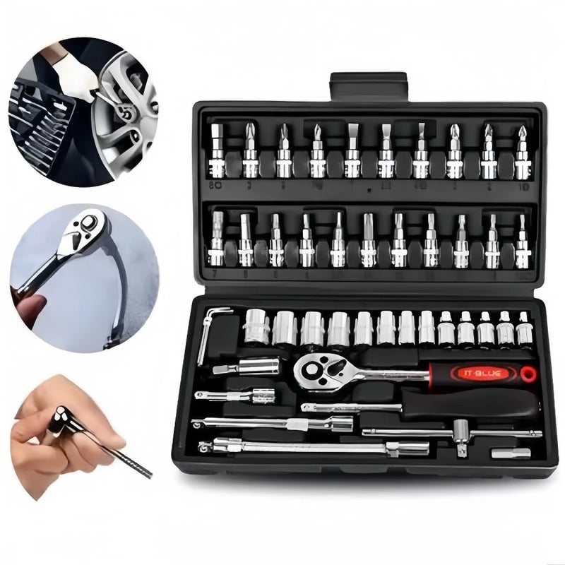 Kit de Ferramentas com Catraca Reversível 46 Peças – Alta Performance em Uma Maleta Compacta