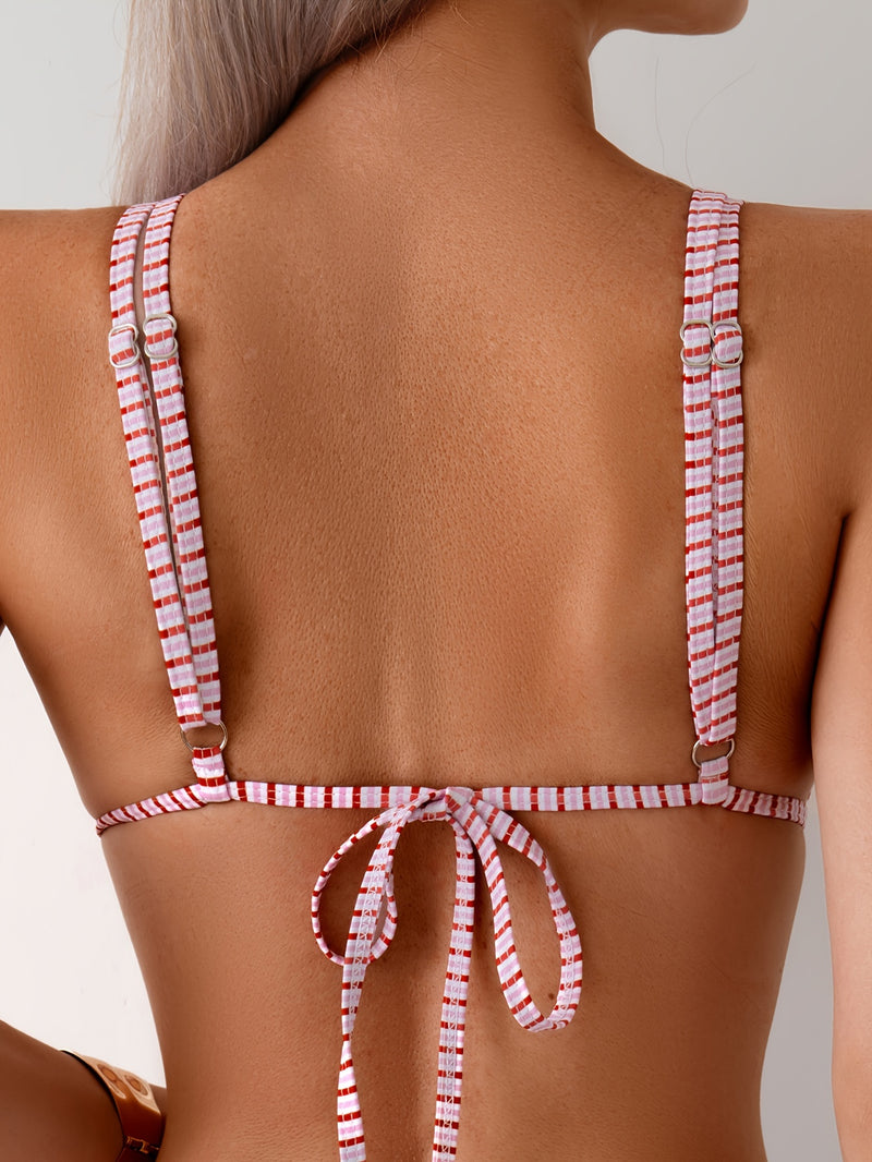 Traje de banho biquíni estampado cruzado europeu e americano, cintura alta modeladora e sensual para férias na praia