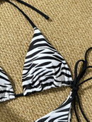 Biquíni de três pontos para mulher com alças estampadas, simples e sexy, em duas peças.