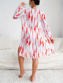 Robe de Praia Ombro a Ombro Feminino – Estampa Abstrata em Preto e Branco, Manga Longa, Poliéster de Alta Elasticidade, Biquíni Tomara que Caia com Detalhe Cruzado, Perfeito para Férias e Beira da Piscina