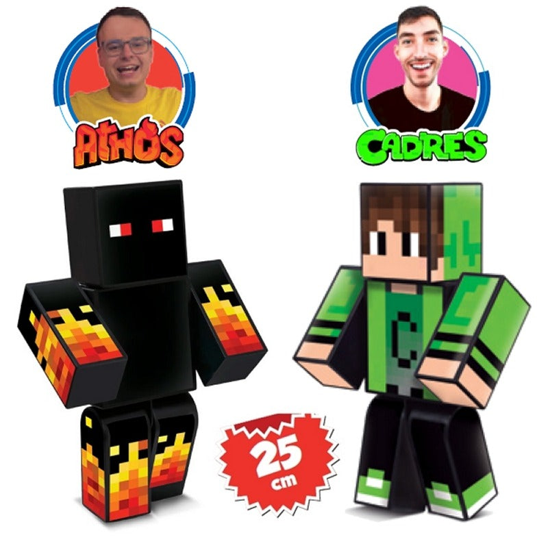 Kit com 2 Bonecos Gamer – Athos + Cadres Minecraft Youtubers Articulados 25cm