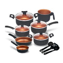 Jogo de Panelas Antiaderente com 10 Peças + Tampa de Vidro | Revestimento em Teflon