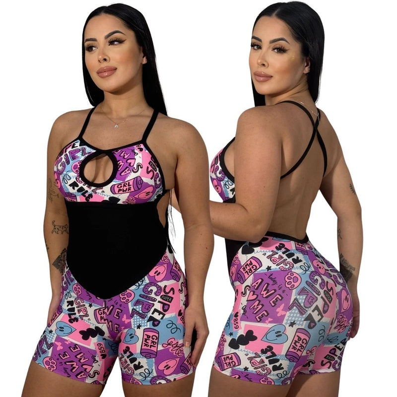 Macaquinho Fitness Estampado – Conforto, Estilo e Performance em Uma Só Peça